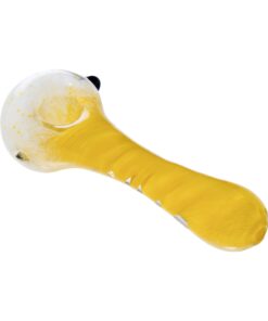 Human Grade IO Twist Spoon Pipe-White Frit with Yellow