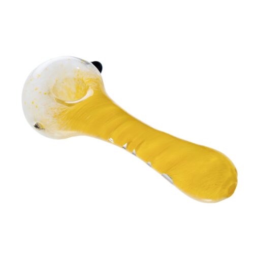 Human Grade IO Twist Spoon Pipe-White Frit with Yellow
