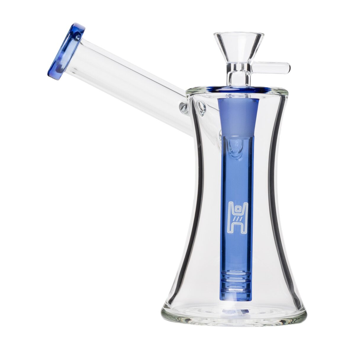 Human Grade 6" Hourglass Sidecar Bubbler Clear with blue accent