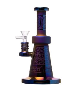 Human Grade Aztec (Sandblasted) Glass Water Pipe Blue Iridescent