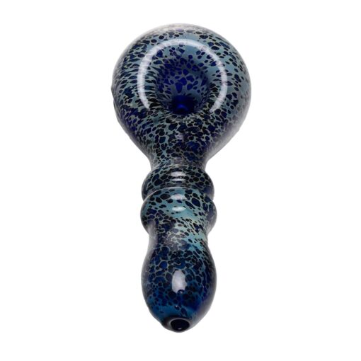 Human Grade Double Ring Spoon Pipe Leopard Blue