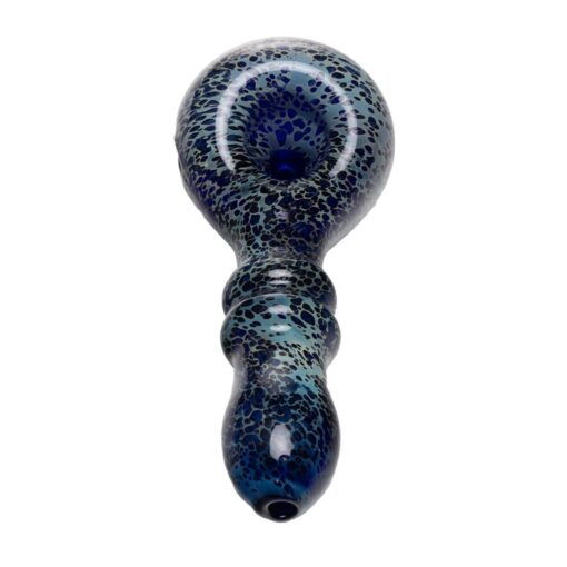 Human Grade Double Ring Spoon Pipe Leopard Blue